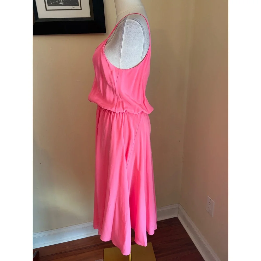 Yumi Kim Hot Pink Silk Midi Dress V-Neck Sleeveless Blouson Waist Small